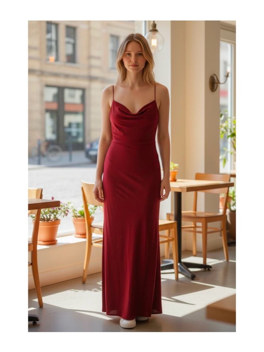Emerald Sundae Burgundy Cowl-Neck Maxi Slip Dress